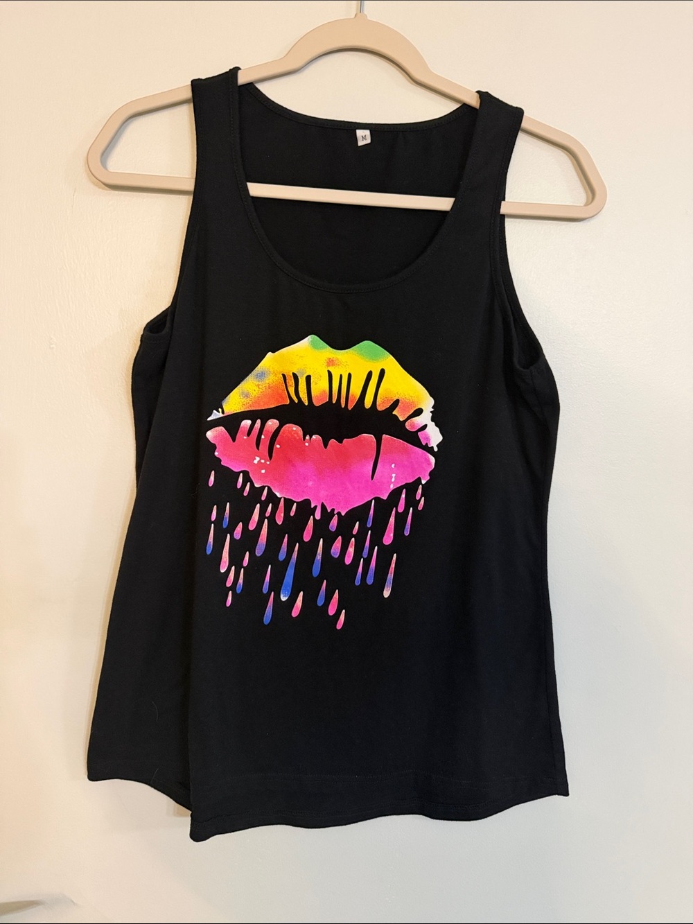Black Women's Tank Top with Rainbow Lip Graphic